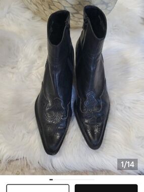 Franco Sarto Black Leather Pointed Toe Ankle Boots